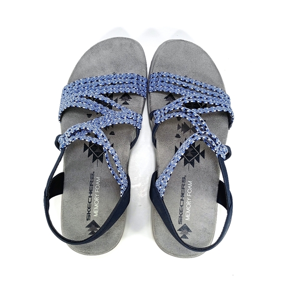 Skechers Reggae Slim Sketch Appeal Womens 7 Wide Blue Slingback Sandals - Picture 8 of 10